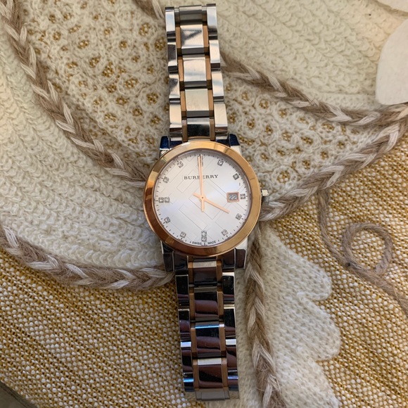 Burberry | Jewelry | Burberry Two Tone Rose Gold And Silver Watch ...